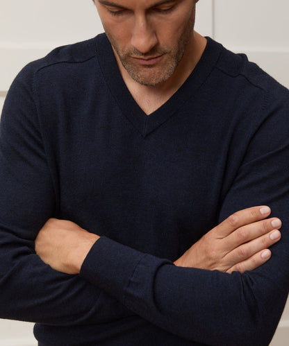 Merino V-Neck Sweater - Navy