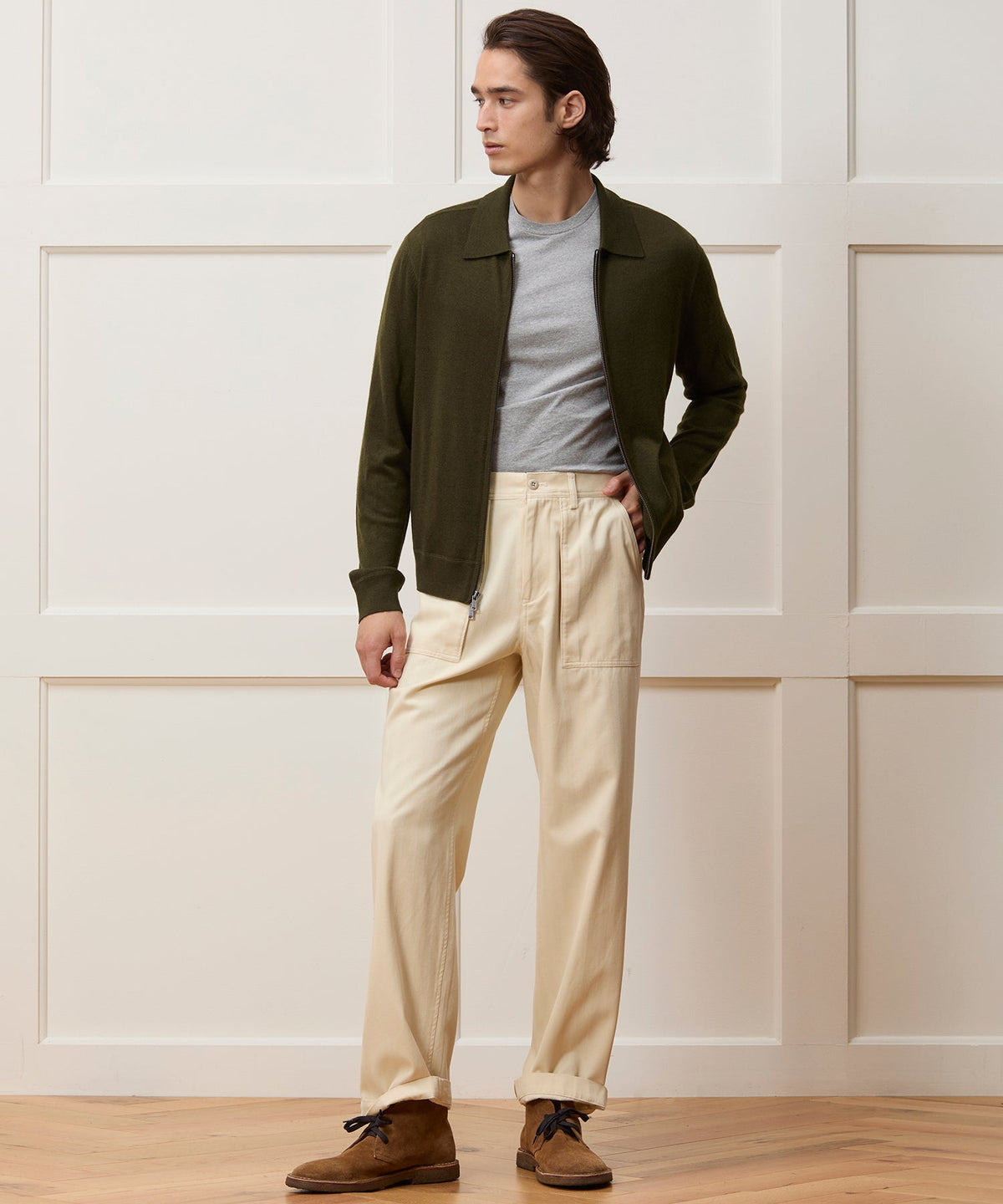 Merino Full-Zip Sweater Polo - Snyder Olive