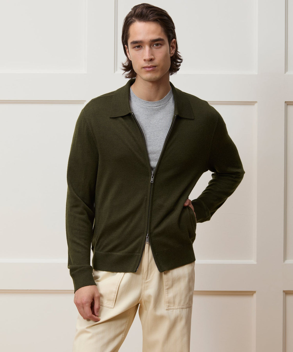 Merino Full-Zip Sweater Polo - Snyder Olive