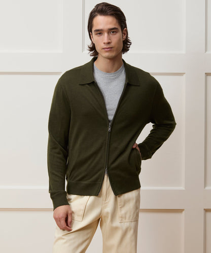 Merino Full-Zip Sweater Polo - Snyder Olive