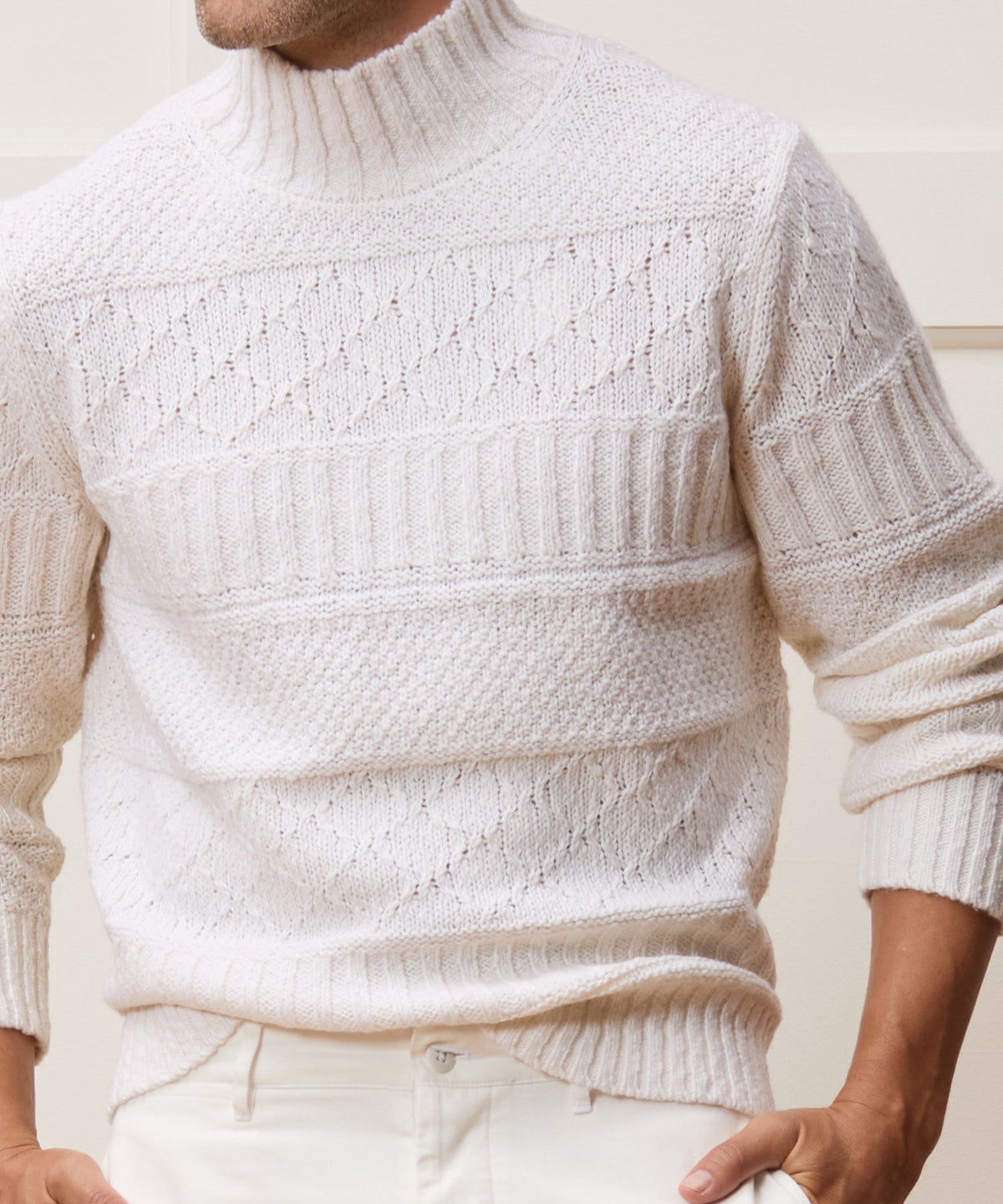 Aran Funnel Neck Sweater - Bisque