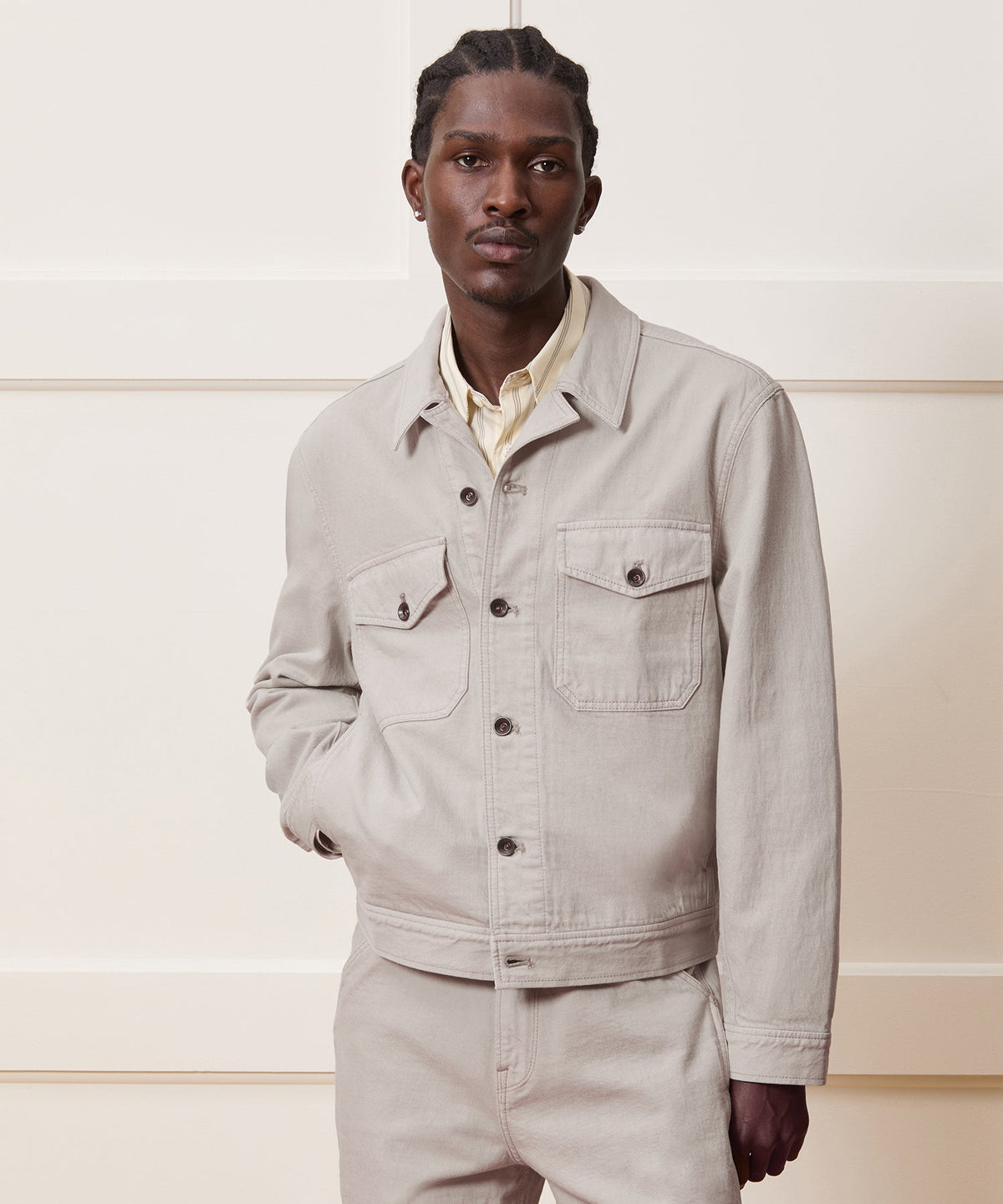 Cropped Denim Eisenhower Jacket - Stone