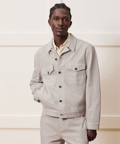Cropped Denim Eisenhower Jacket - Stone