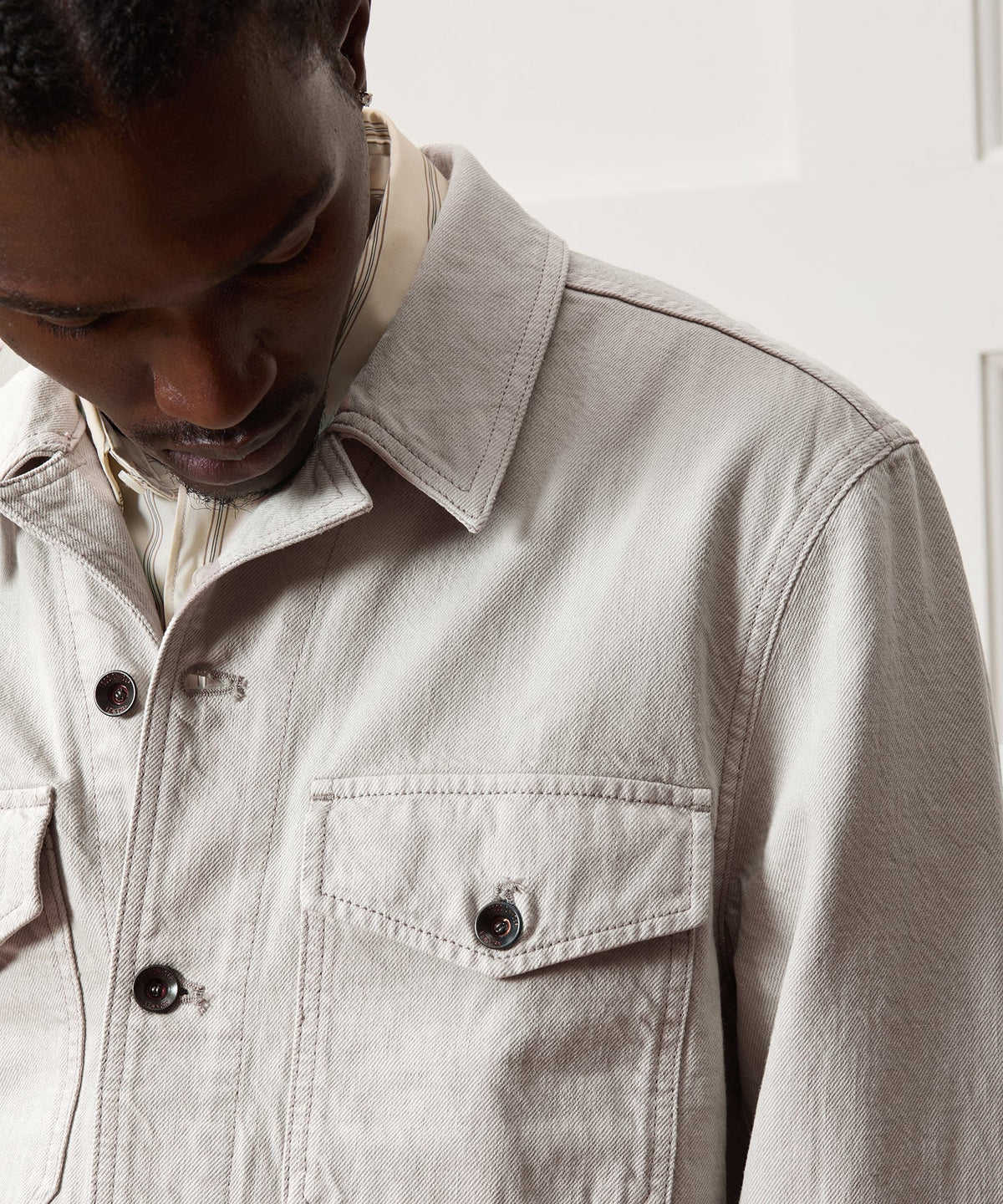 Cropped Denim Eisenhower Jacket - Stone