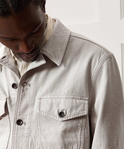 Cropped Denim Eisenhower Jacket - Stone