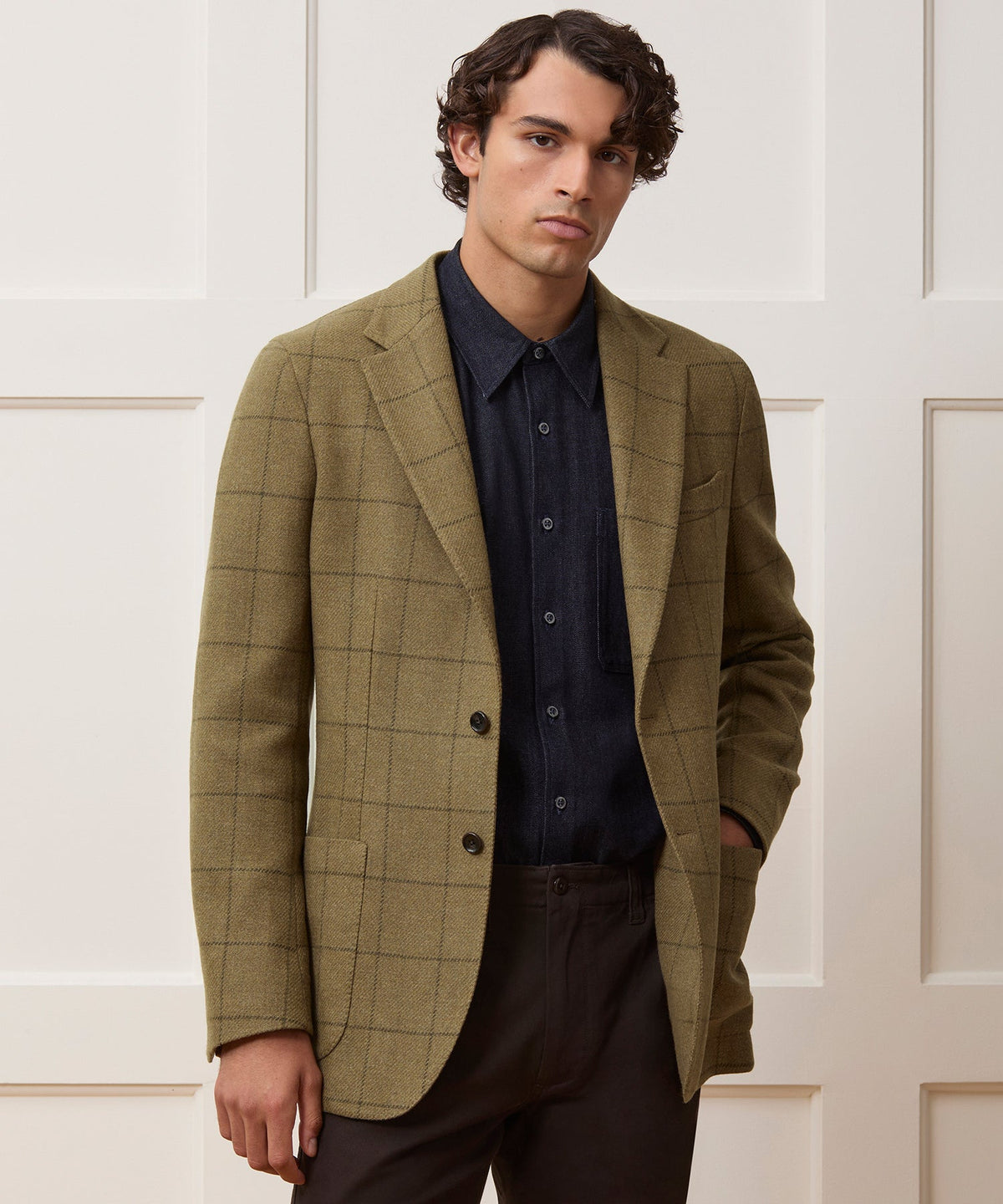 Italian Wool Windowpane Sport Coat - Olive
