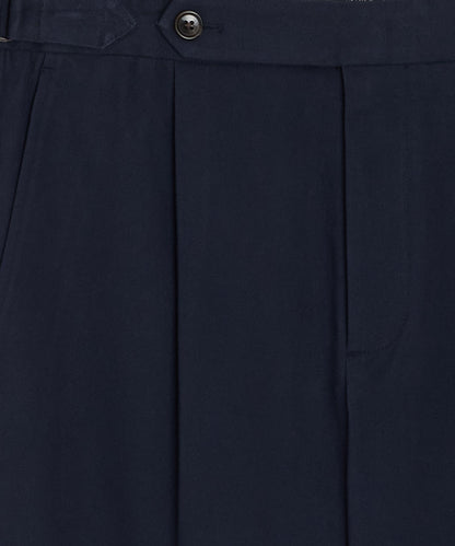 Italian Brushed Cotton Side Tab Trouser - Navy
