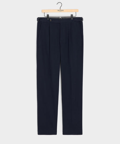 Italian Brushed Cotton Side Tab Trouser - Navy