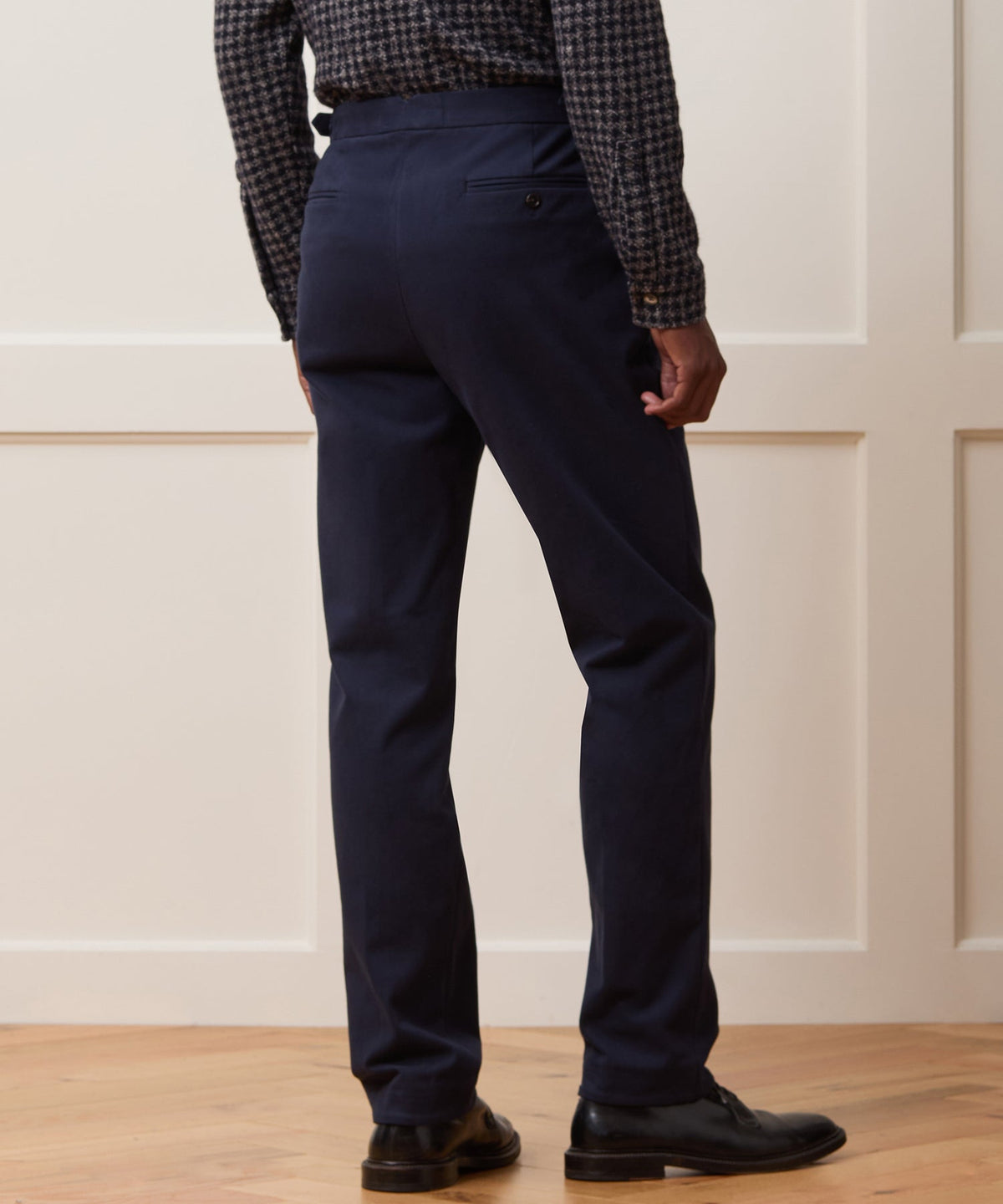 Italian Brushed Cotton Side Tab Trouser - Navy