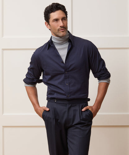 Lightweight Flannel Long Point Collar Dress Shirt - Navy