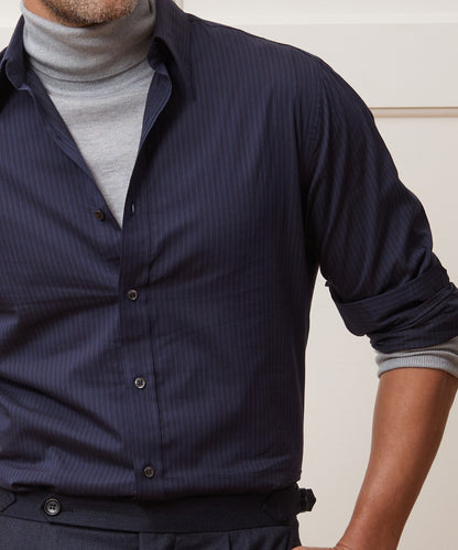 Lightweight Flannel Long Point Collar Dress Shirt - Navy