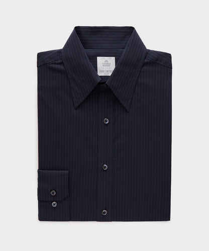 Lightweight Flannel Long Point Collar Dress Shirt - Navy
