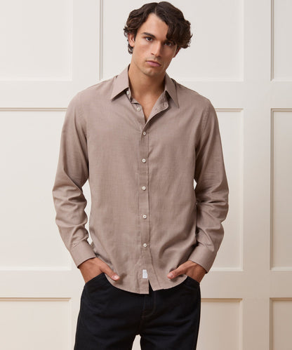 Lightweight Flannel Long Point Collar Dress Shirt - Light Brown