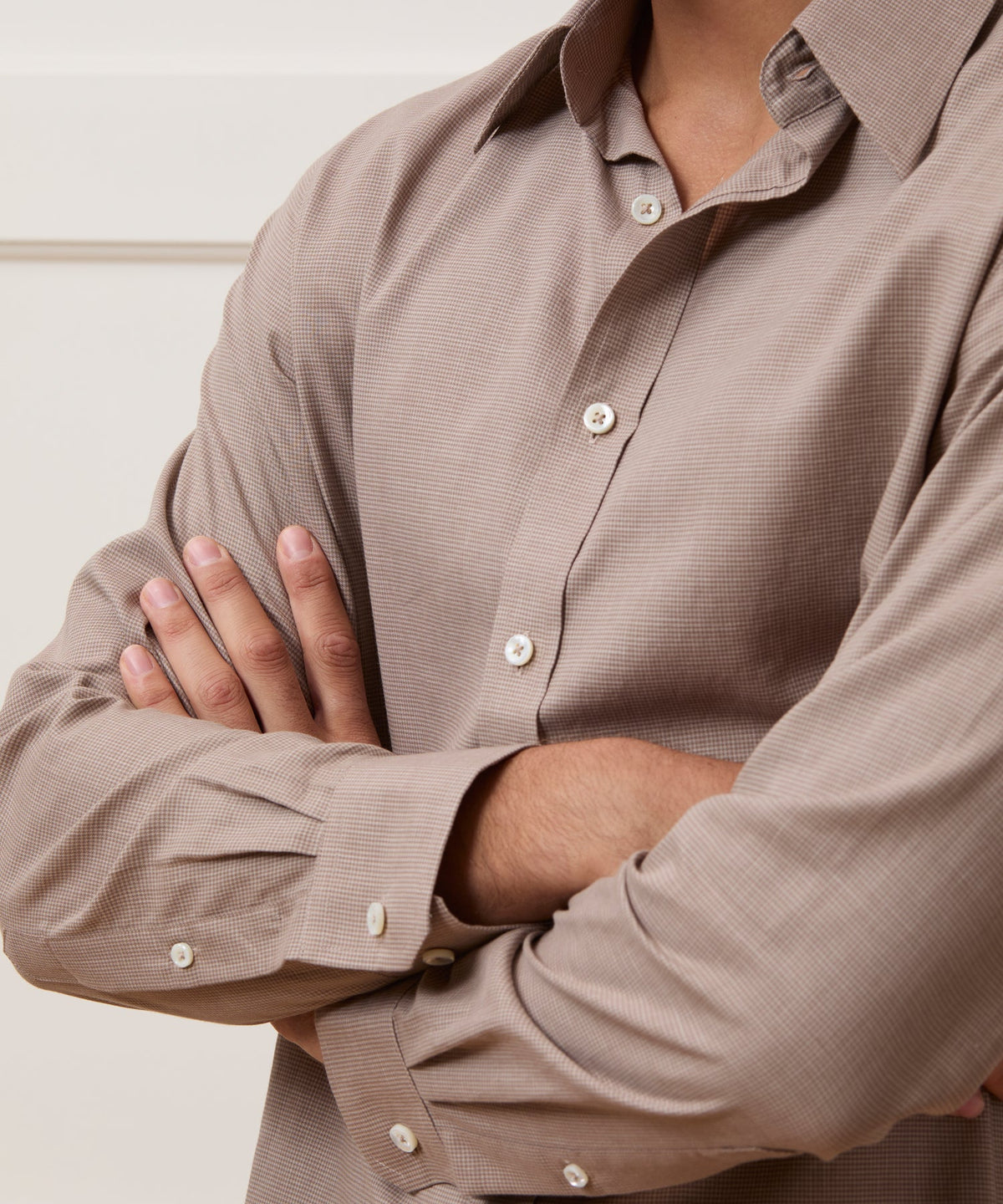 Lightweight Flannel Long Point Collar Dress Shirt - Light Brown