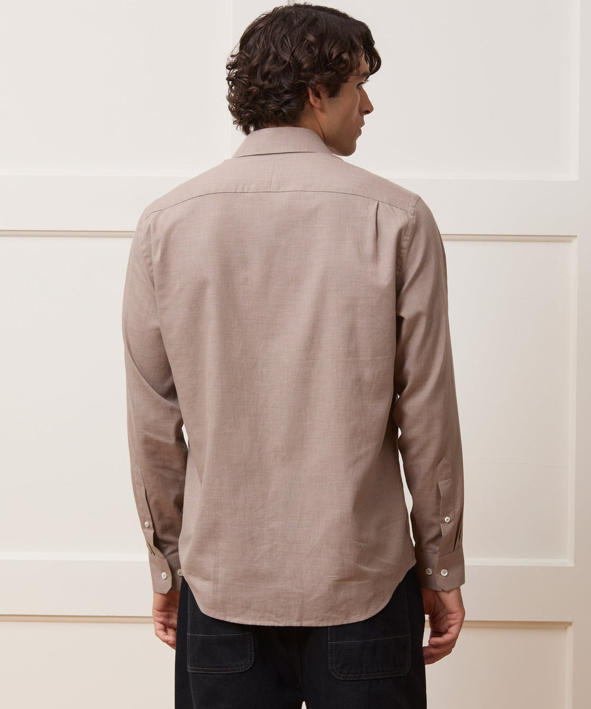 Lightweight Flannel Long Point Collar Dress Shirt - Light Brown