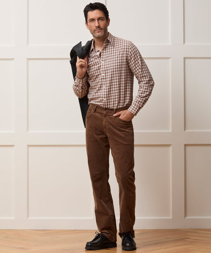 Lightweight Flannel Long Point Collar Dress Shirt - Brown