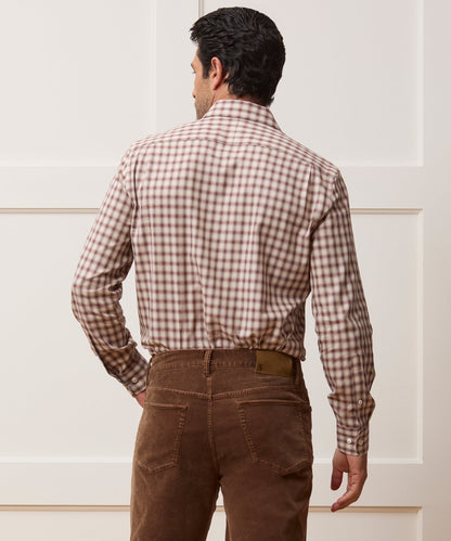 Lightweight Flannel Long Point Collar Dress Shirt - Brown