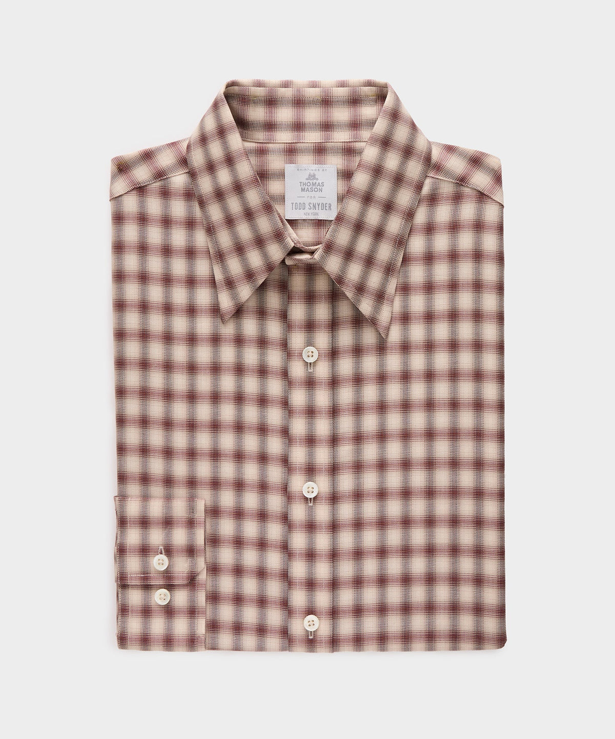 Lightweight Flannel Long Point Collar Dress Shirt - Brown