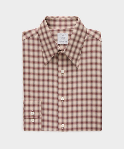 Lightweight Flannel Long Point Collar Dress Shirt - Brown
