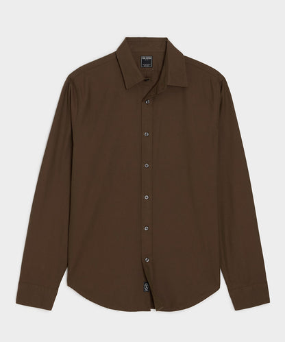 Cotton Twill Long Point Collar Shirt - Dark Brown