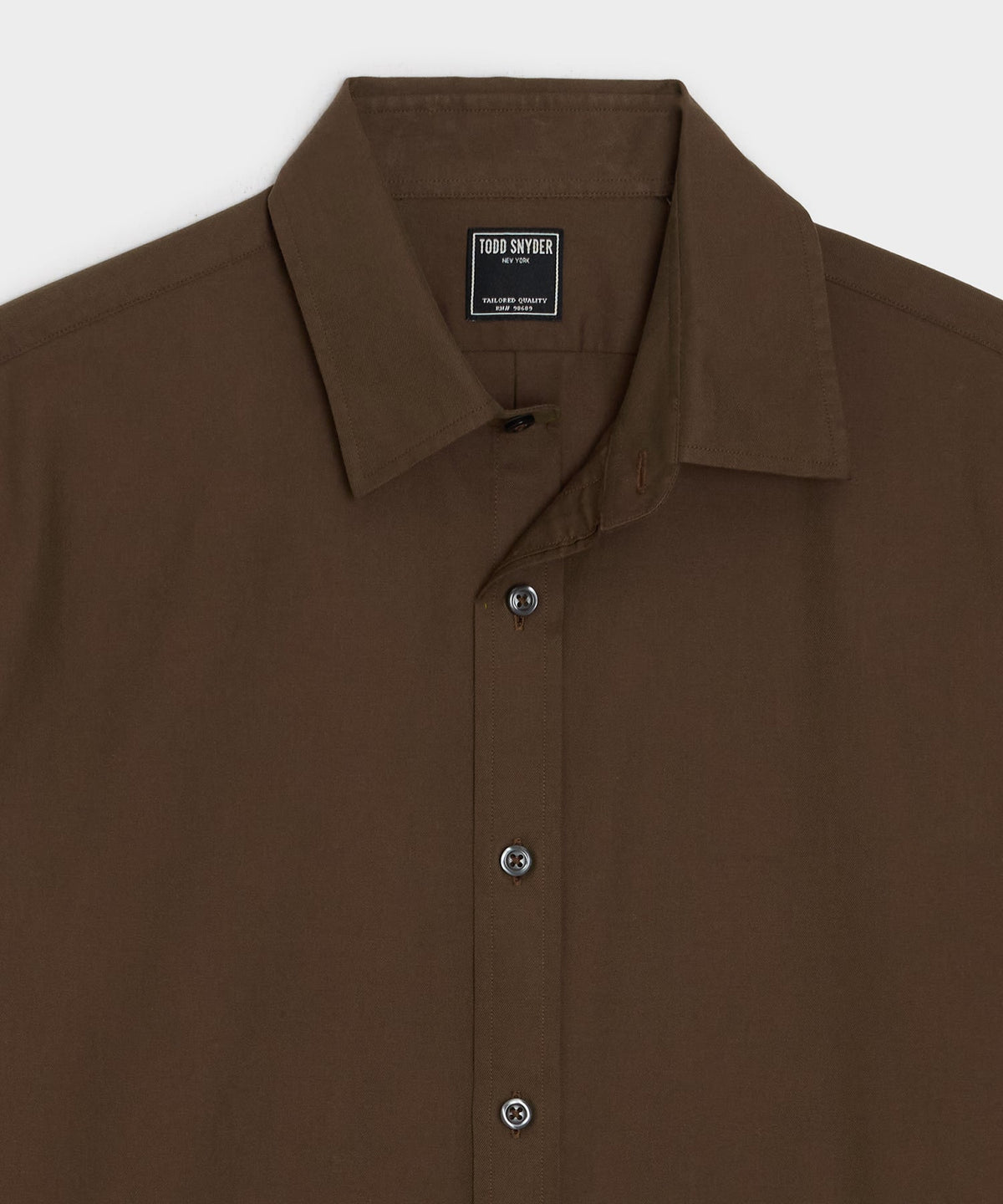 Cotton Twill Long Point Collar Shirt - Dark Brown