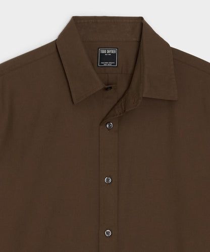 Cotton Twill Long Point Collar Shirt - Dark Brown