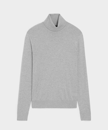 Silk-Cashmere Turtleneck Sweater - Light Grey Heather