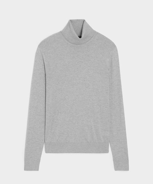 Silk-Cashmere Turtleneck Sweater - Light Grey Heather