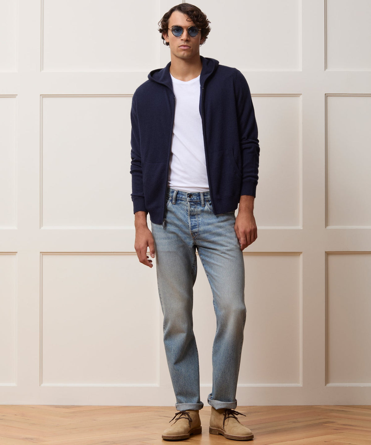 Cashmere Full-Zip Hoodie - Navy
