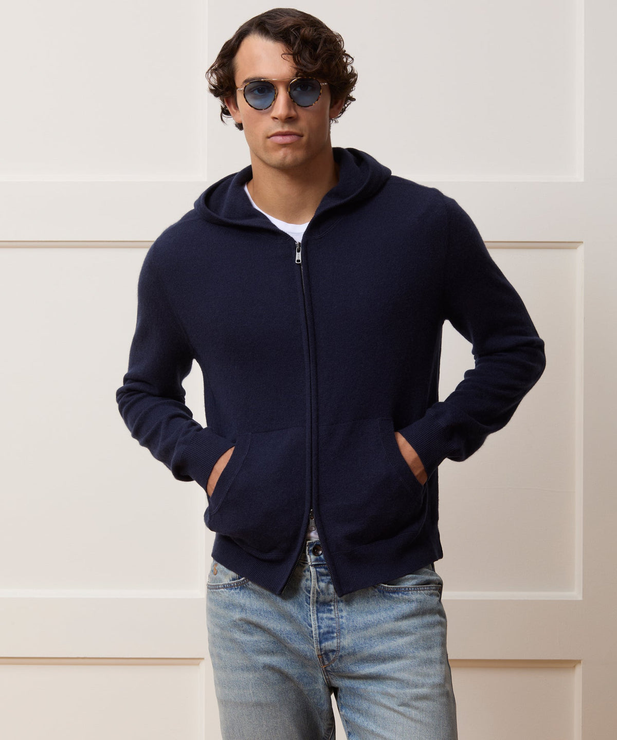 Cashmere Full-Zip Hoodie - Navy