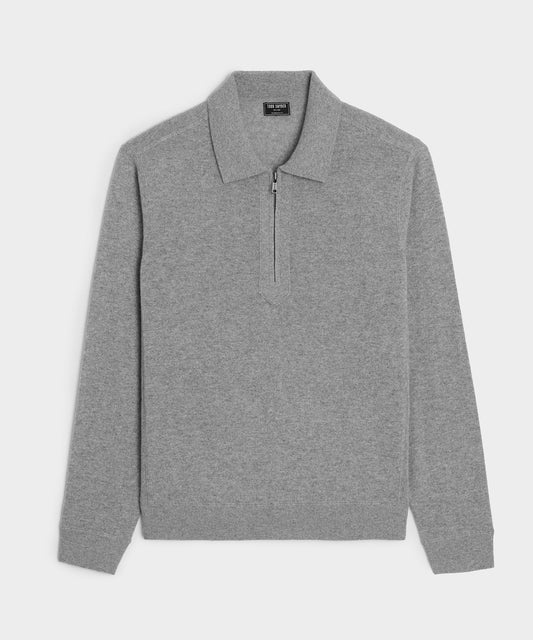 Cashmere Quarter-Zip Sweater Polo - Heather Grey