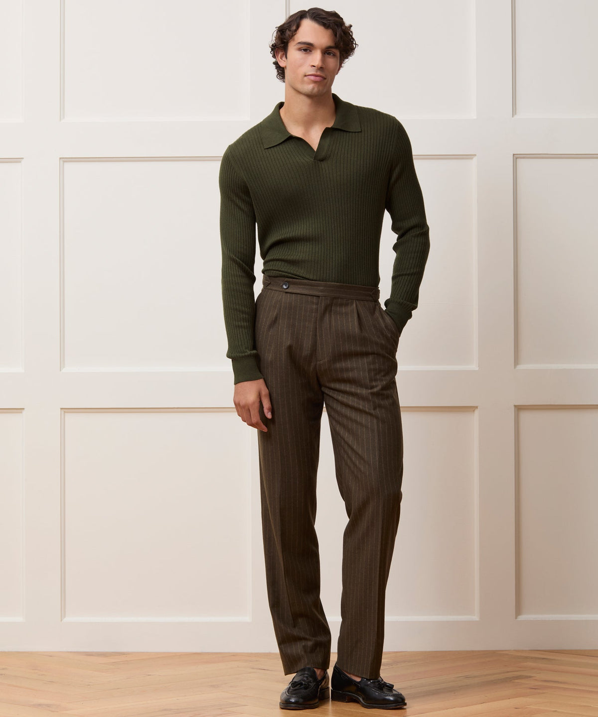 Silk-Cashmere Ribbed Montauk Sweater Polo - Evergreen