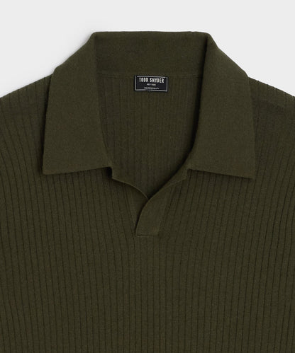 Silk-Cashmere Ribbed Montauk Sweater Polo - Evergreen