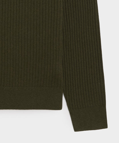 Silk-Cashmere Ribbed Montauk Sweater Polo - Evergreen