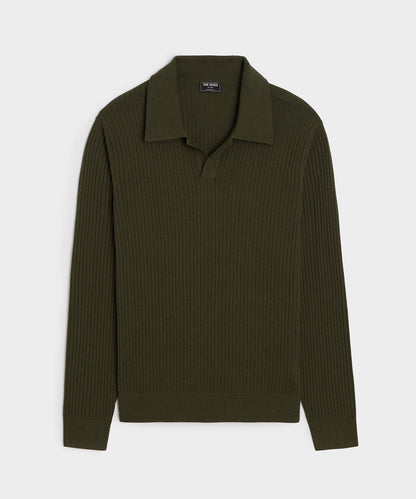 Silk-Cashmere Ribbed Montauk Sweater Polo - Evergreen