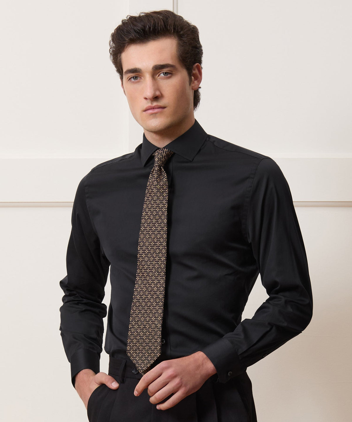 Italian Silk Abstract Maze Tie - Black