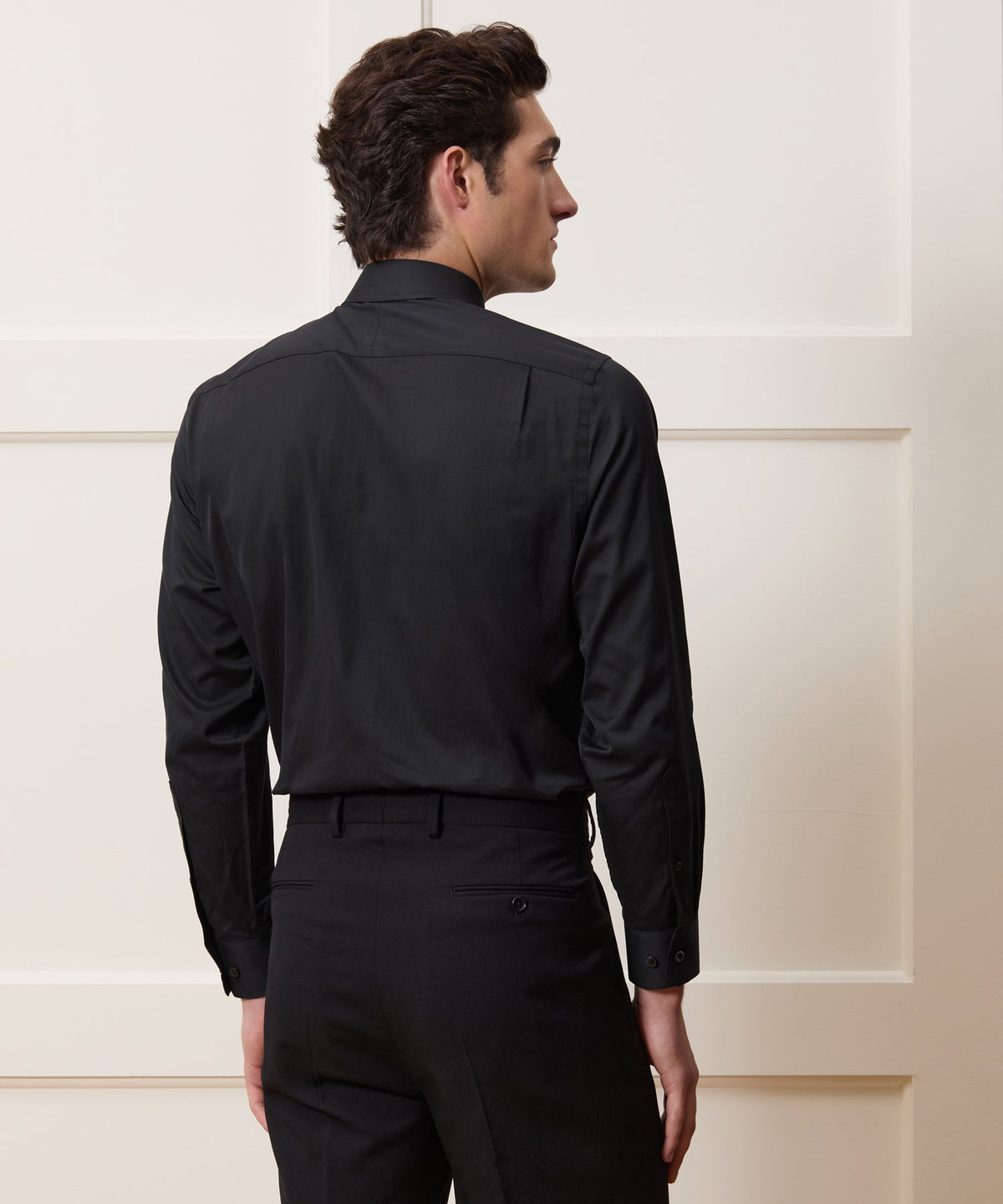 Slim Cotton-Silk Spread Collar Dress Shirt - Black