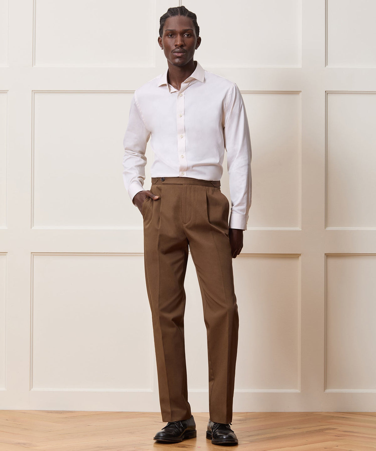 Slim Cotton-Silk Spread Collar Dress Shirt - Cream