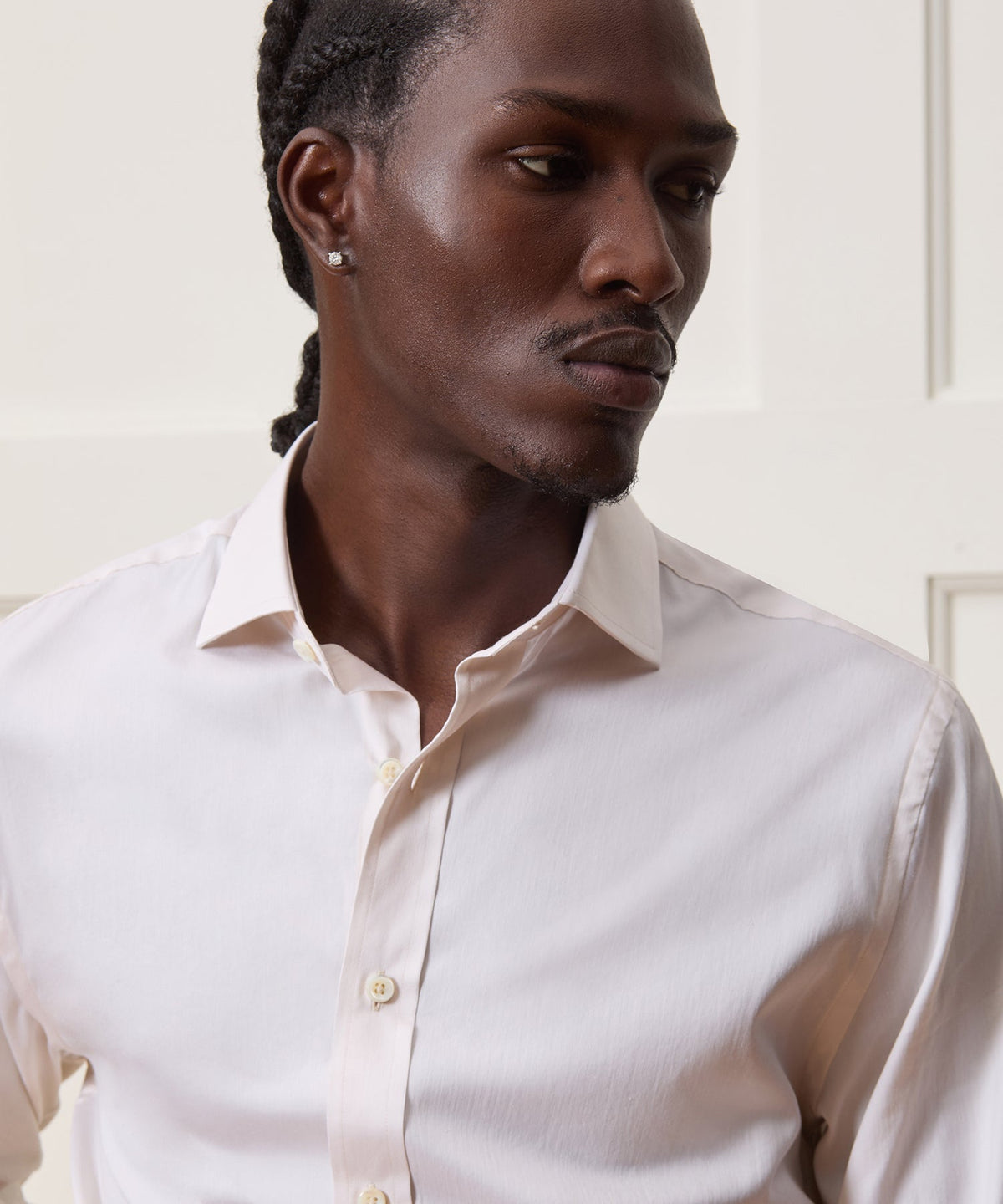 Slim Cotton-Silk Spread Collar Dress Shirt - Cream