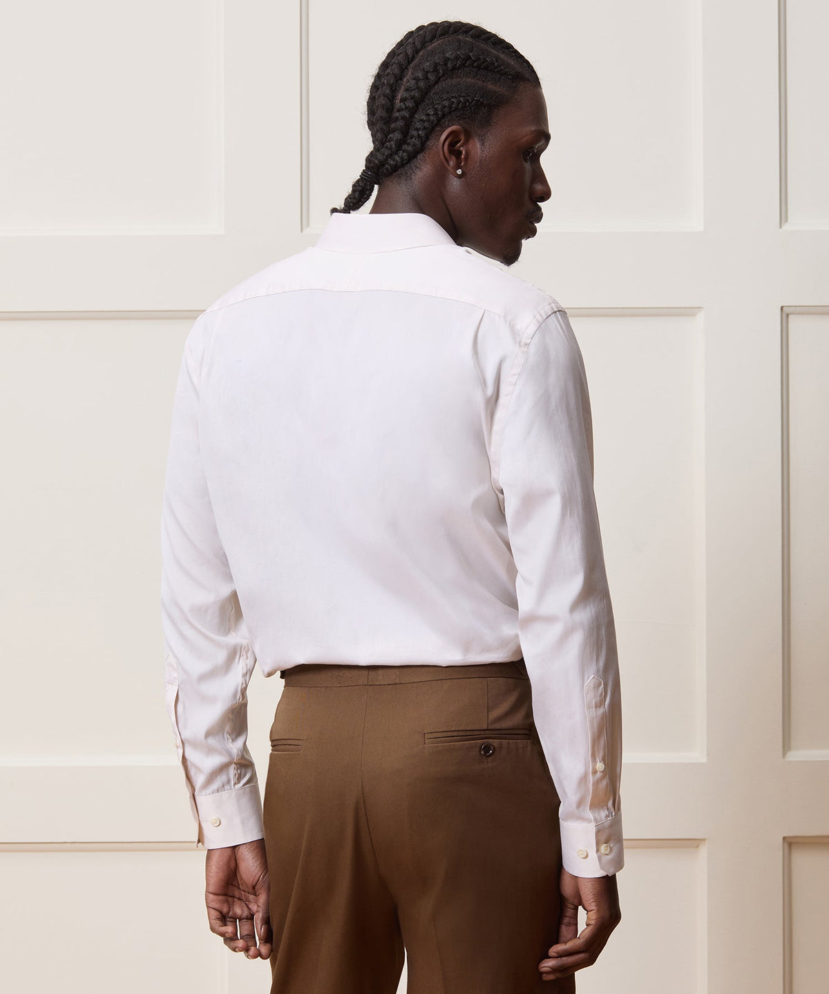 Slim Cotton-Silk Spread Collar Dress Shirt - Cream