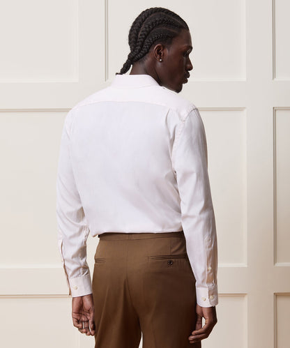 Slim Cotton-Silk Spread Collar Dress Shirt - Cream