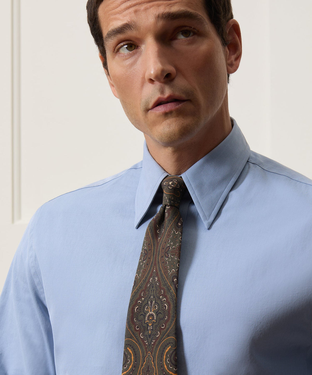 Slim Twill Long Collar Dress Shirt - Denim Blue