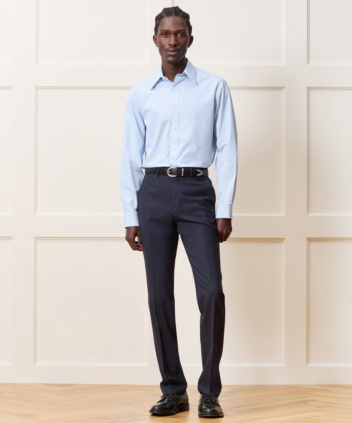 Poplin Long Point Collar Dress Shirt - Blue