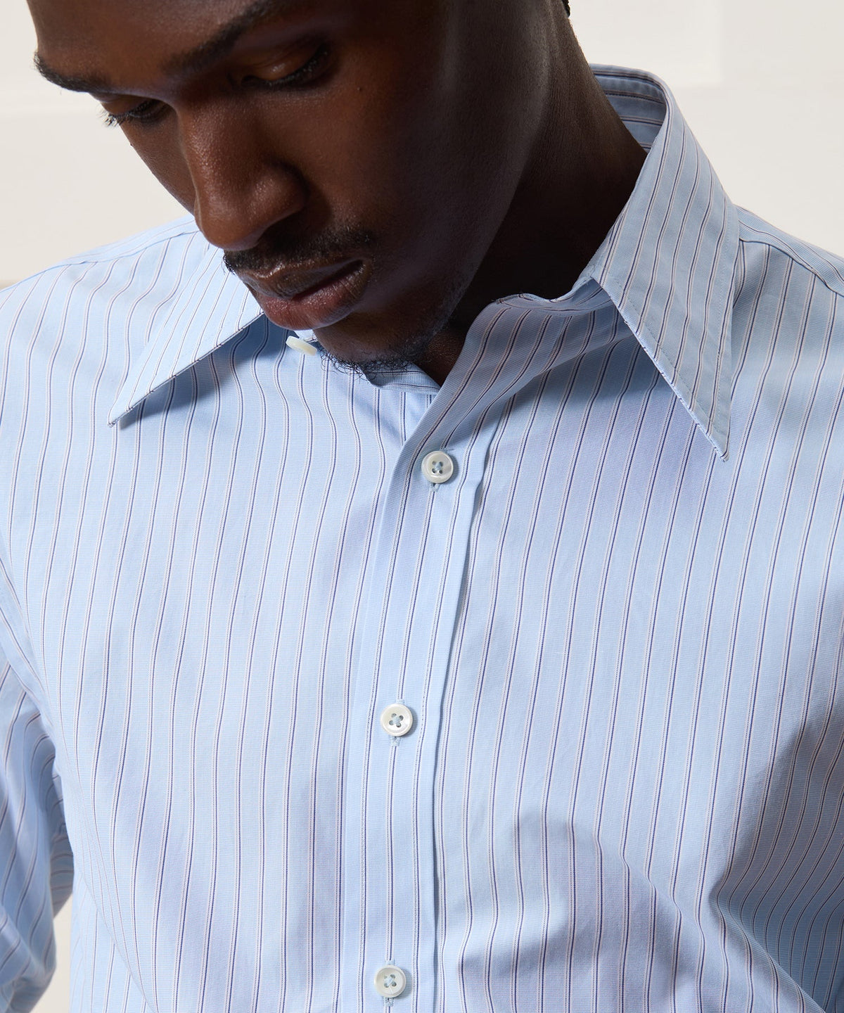 Poplin Long Point Collar Dress Shirt - Blue