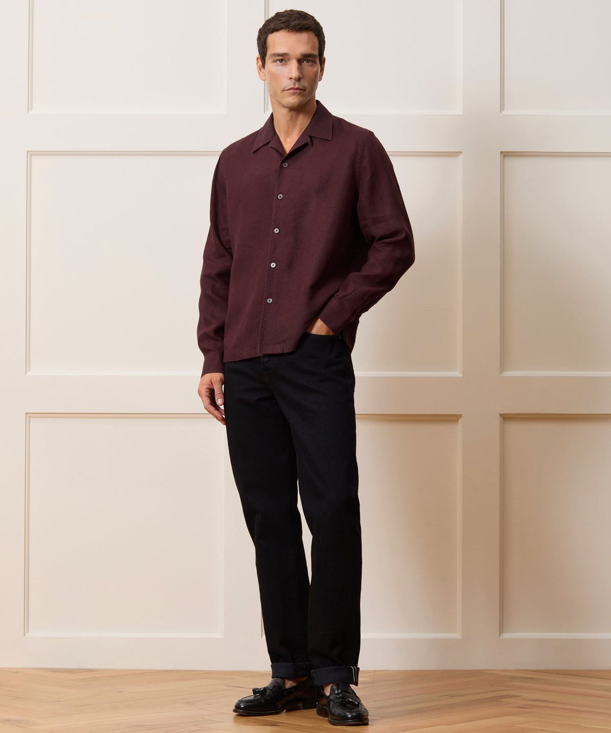 Cropped Sea Soft Irish Linen Camp Collar Shirt - Blackberry