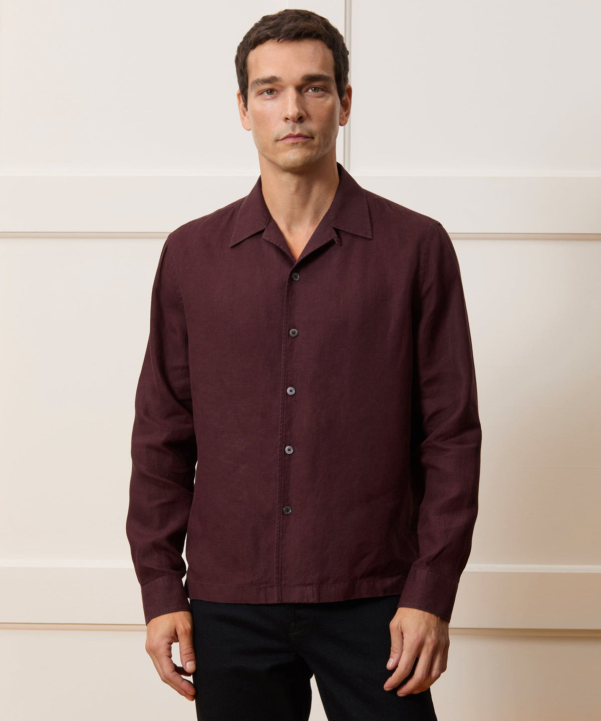 Cropped Sea Soft Irish Linen Camp Collar Shirt - Blackberry