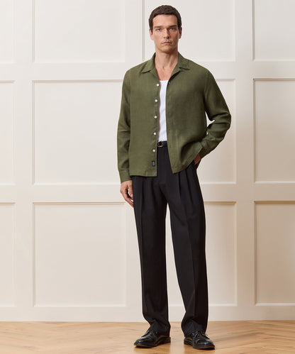 Cropped Sea Soft Irish Linen Camp Collar Shirt - Desert Olive