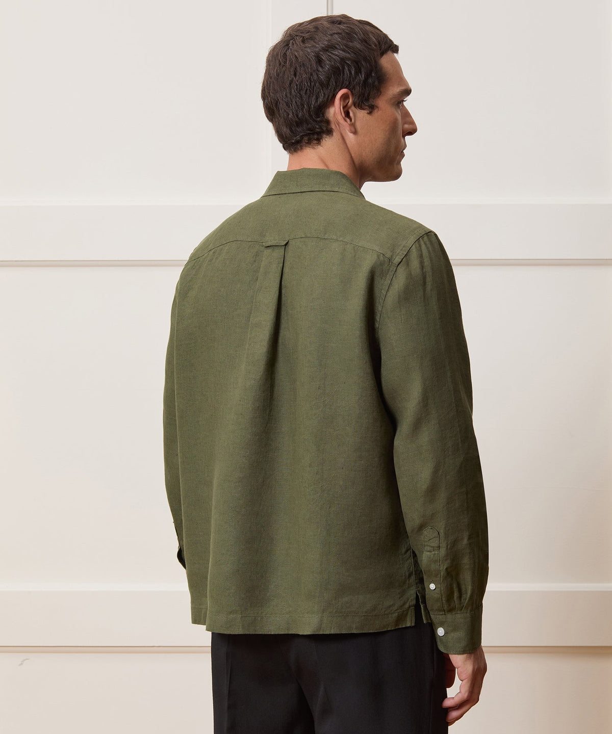 Cropped Sea Soft Irish Linen Camp Collar Shirt - Desert Olive