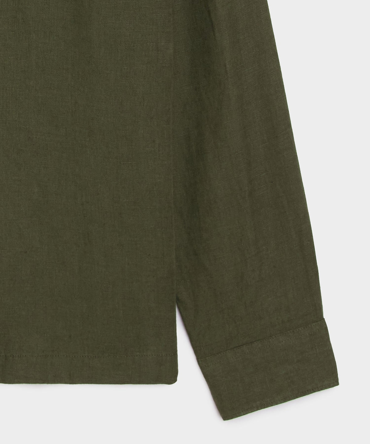 Cropped Sea Soft Irish Linen Camp Collar Shirt - Desert Olive