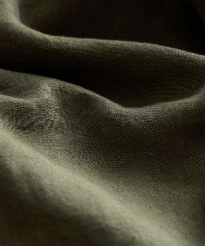 Cropped Sea Soft Irish Linen Camp Collar Shirt - Desert Olive